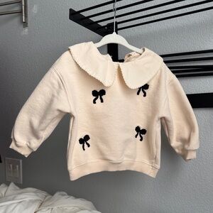 Zara Cream Kids Shirt with Black Bow Accents